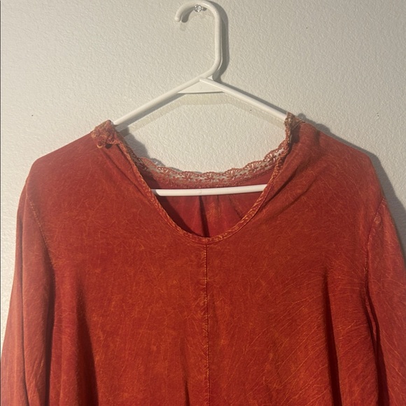 Rust Orange Lace Trim Blouse - Picture 6 of 8